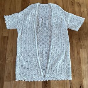 Aerie Cream Crochet Open Front Cardigan